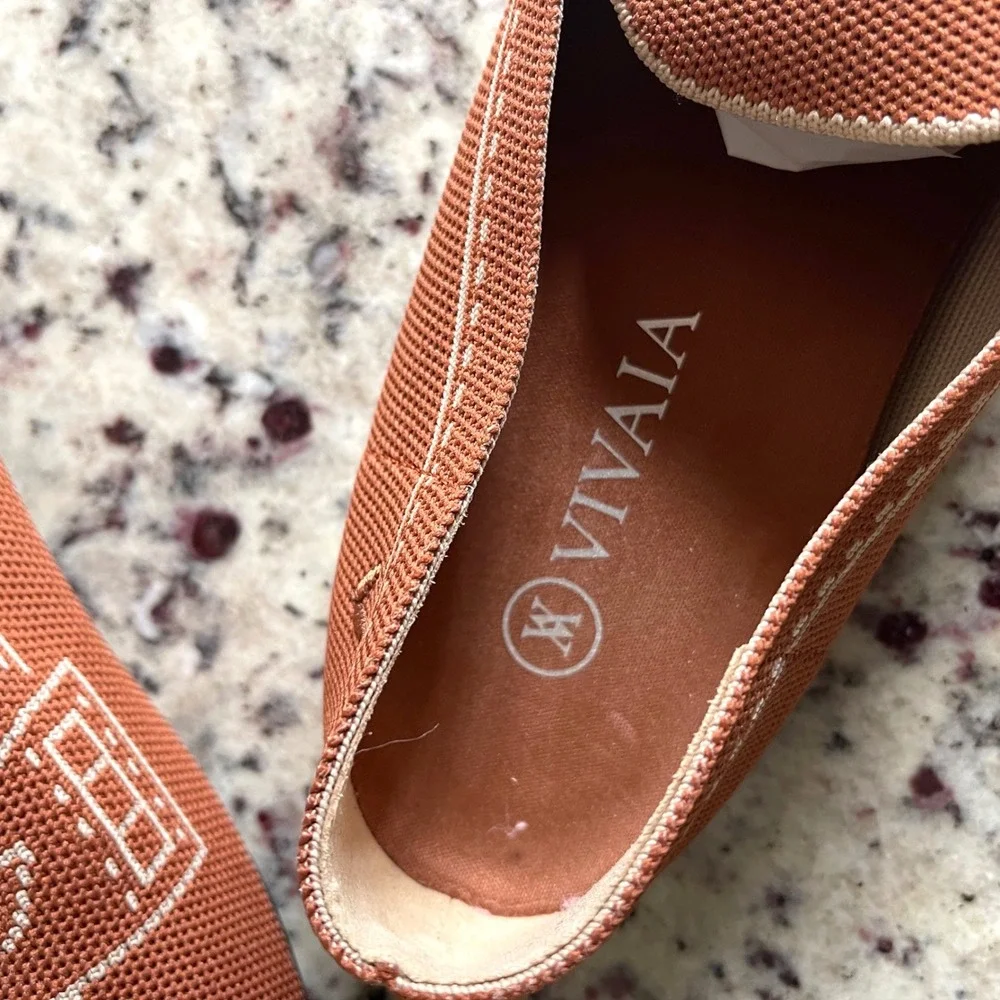 VIVAIA Loafers Womens 41 Rust Orange Knit Square Toe Trompe L'oeil Preppy Flats